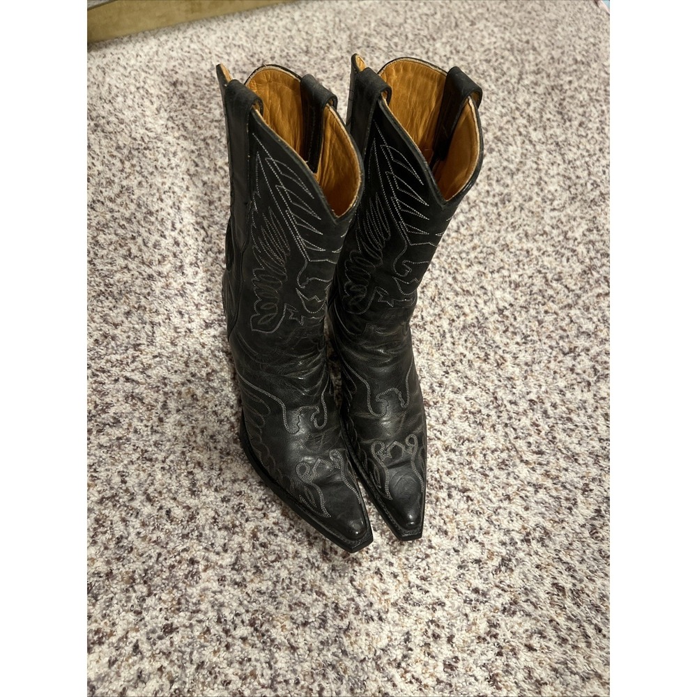 J.B. Dillon Women Black Leather Pointed Toe Pull-On‎ Western Boots Sz 7B Leather